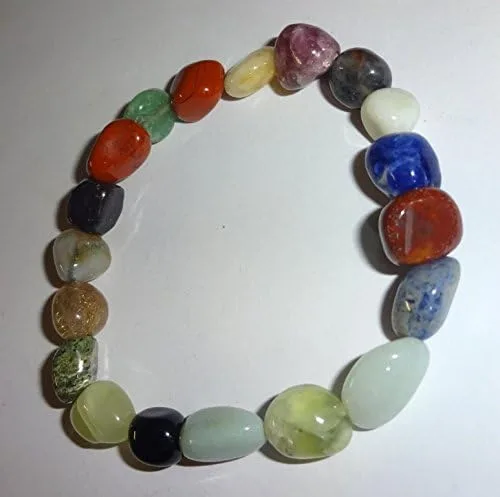 Vista 3 de 1 pulsera elástica con cuentas de pepita de cristal caído de calidad #2 estilo chakras mixto de 0.157-0.315 in