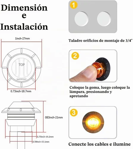 Vista 5 de Luz LED Purishion de 10 x 3/4 pulgadas. Luz redonda para faro delantero y trasero, luz indicadora para camión, coche, remolque, furgoneta, caravana