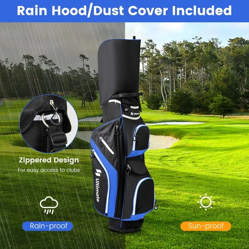 Vista 5 de Bolsa de carrito de golf Tangkula con divisores superiores de 14 vías, bolsa ligera para palos de golf con 9 bolsillos, bolsa con enfriador, soporte