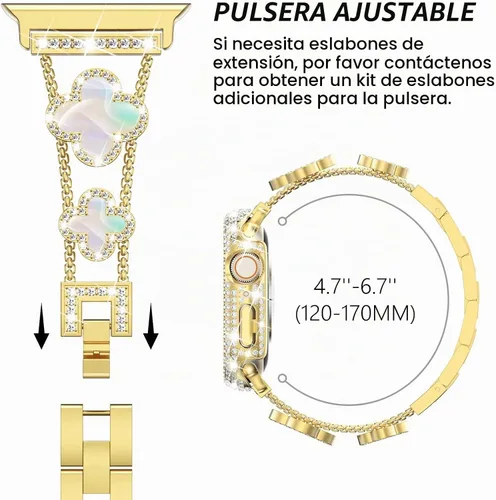 Vista 6 de Surace - Correa compatible con Apple Watch de 1.50 pulgadas para mujer, correa de metal con diamantes de imitación y circón en acero inoxidable