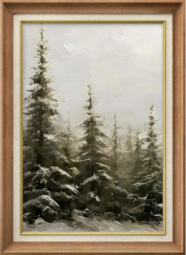 Vista 216 de MUDECOR Lienzo enmarcado prémium para pared, pinos nevados en bosque de invierno, ilustraciones modernas, arte contemporáneo, escénico, divertido