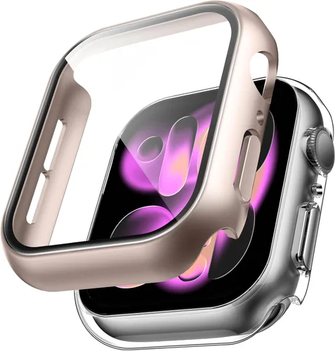 Vista 8 de TAURI - Juego de 2 carcasas rígidas para Apple Watch Series 10 (2024) 46mm, con protector de pantalla de cristal templado PC
