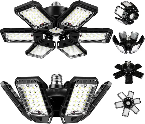Vista 13 de Aoretic Luces LED de garaje 180W 18000LM 6500K, paquete de 2 6+1 paneles deformables, base E26/E27, uso de almacén y tienda, luz de granero