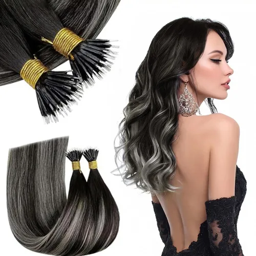 Vista 118 de RUNATURE Extensiones de cabello humano con punta en U, color marrón ceniza a rubio platino