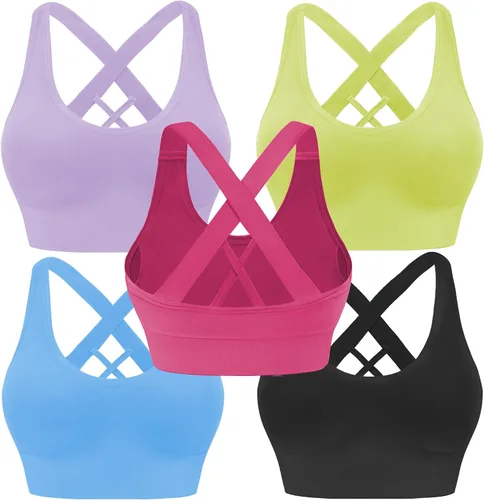 Vista 10 de High Support Sports Bras for Women, Padded Criss Cross Seamless 3-5Pack