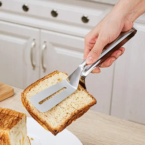 Vista 5 de AOOSY Pinzas para carne 304, pinza de cocción 3 en 1, espátula de doble cara, 10 pulgadas, multifuncional, de acero inoxidable, para alimentos