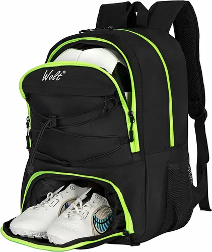 Vista 15 de WOLT - Mochila para balón de fútbol juvenil, bolsa deportiva con soporte para balón y compartimento para zapatos, para fútbol, fútbol americano
