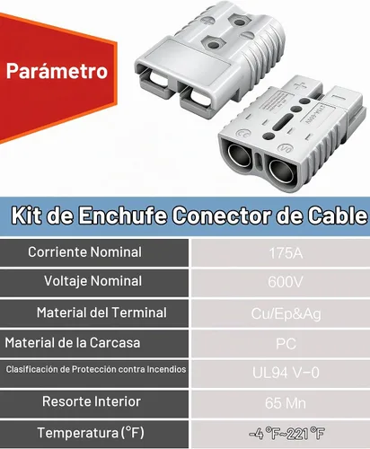 Vista 4 de IZTOSS Conector Anderson 175A con cable 6AWG para cable de calibre 2 a 4, conector rápido, montacargas, enchufe, remolque, almacenamiento