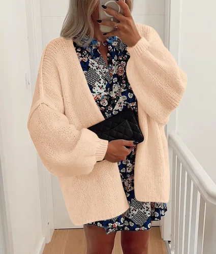 Vista 5 de PRETTYGARDEN Suéteres tipo cárdigan de gran tamaño para mujer Albaricoque