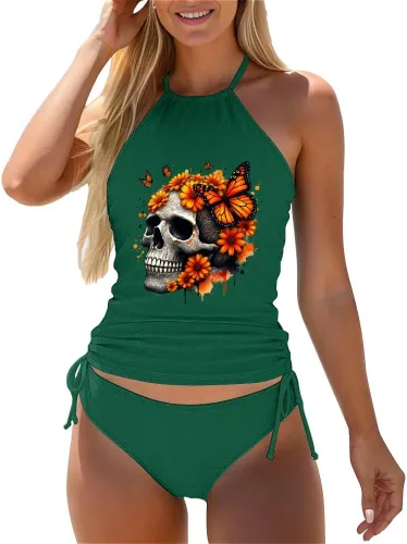 Vista 36 de Omichic Conjuntos de tankini modestos para mujer, trajes de baño atléticos de 2 piezas, camiseta sin mangas fluida con parte inferior de bikini