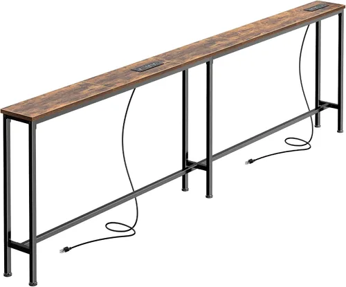 Vista 18 de SUPERJARE - Mesa de sofá de 79 pulgadas con 2 tomas de corriente y puertos USB-C, mesa consola estrecha de 5.9 pulgadas con almacenamiento, mesa