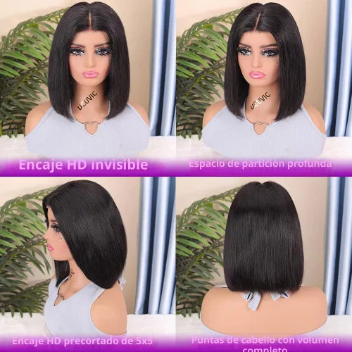 Vista 4 de Peluca de cabello humano con cordón 7x5, sin pegamento, precortada, densidad del 180 %, 5 x 5, HD, transparente, encaje frontal, pelucas de cabello