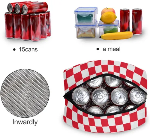 Vista 5 de Buffalo Plaid Check White Red Adjustable Insulated Lunch Cooler Bag Lunch Box for Boys for Camping bolsos termicos para mujer