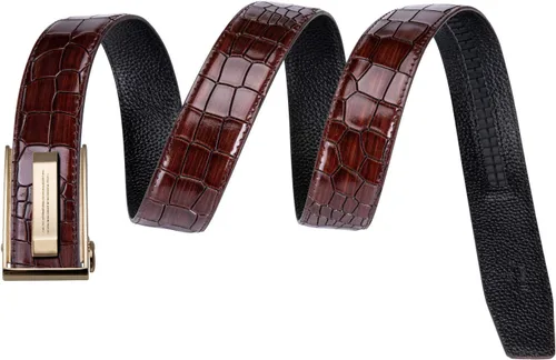 Vista 6 de Barry.Wang Cinturón formal para hombre, cuero de grano completo con hebilla automática sin níquel, regalo de lujo