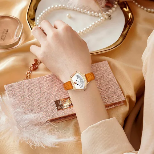 Vista 2 de T-ENGINE Relojes de pulsera para mujer, relojes de pulsera de cuarzo para mujer, correa de cuero, esfera en forma de abanico con superficie