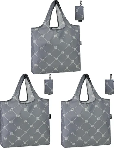 Vista 8 de HOLYLUCK Bolsas de comestibles reutilizables, bolsa de compras plegable resistente (estándar, 3 huellas de patas de perro azules)