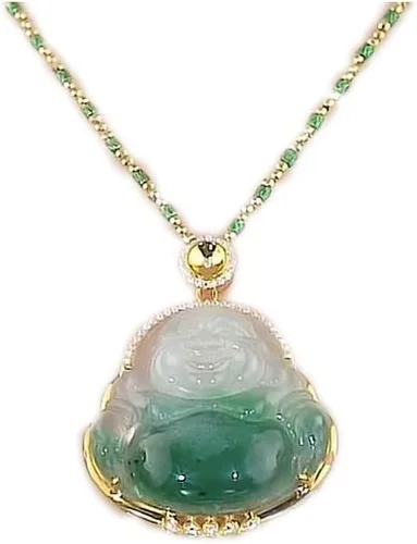 Vista 5 de COLORFUL BLING Lucky Laughing Buddha - Collar con colgante de jade verde con circonita cúbica, amuleto de piedras preciosas para mujeres y hombres