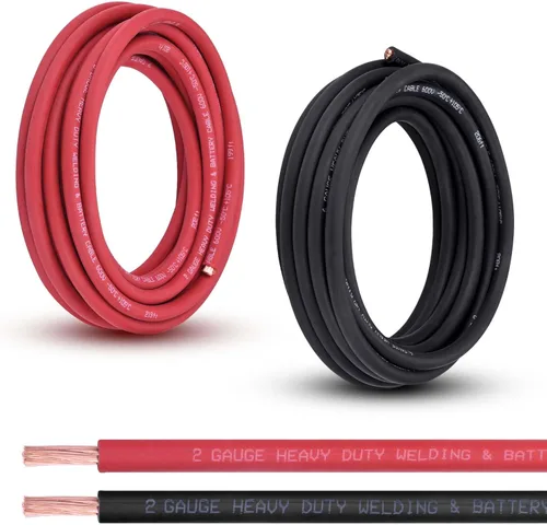 Vista 21 de Cable de batería calibre 1/0, 10 pies rojo + 10 pies negro, 1/0 AWG, alambre de cobre puro, cable de soldadura, para automotriz, batería, solar