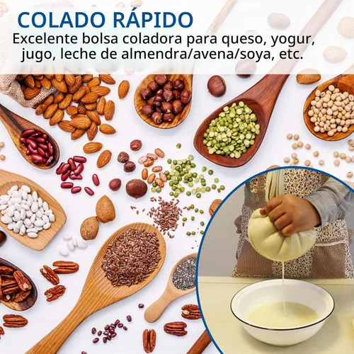 Vista 4 de Paquete de 3 bolsas de leche de nuez de 16 x 16 pulgadas para colar, 100% tela de algodón sin blanquear, gasa reutilizable, colador para leche