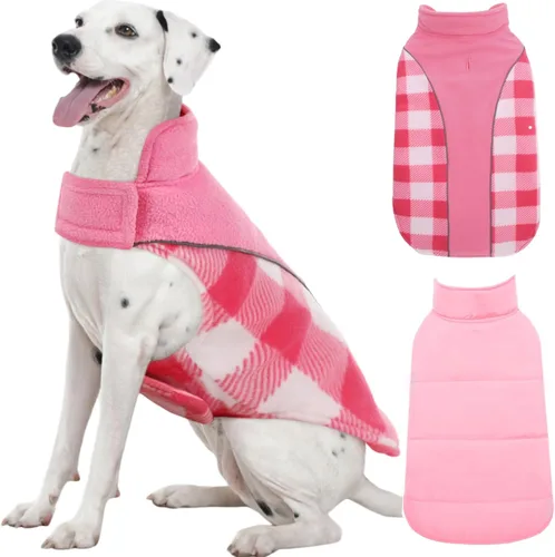 Vista 17 de Kuoser - Abrigo reversible para perros para climas fríos, abrigo de invierno impermeable reflejante para mascotas, abrigo para perros a cuadros