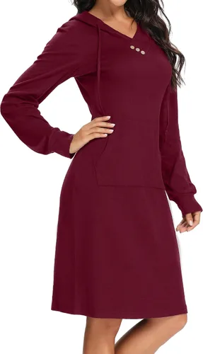 Vista 2 de Kimmery Vestido de manga larga para mujer, ligero, con bolsillo de canguro, sudadera con capucha para otoño