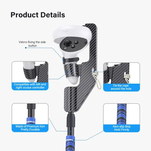 Vista 3 de KPNEOL VR Golf Club for Oculus Quest 2, with Real Golf Grip, VR Golf Club Handle Extension Accessory Enhance Immersive VR Game Experience, Blue