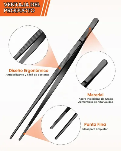 Vista 3 de Badiano Pinzas finas de cocina para cocinar, acero inoxidable, negro, 8
