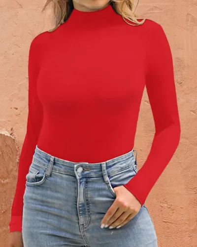 Vista 3 de MANGOPOP Body sin mangas de manga larga con cuello de tortuga falsa para mujer