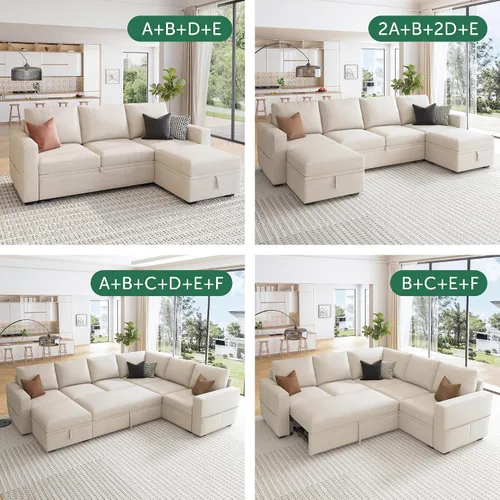 Vista 5 de HONBAY - Reposabrazos modulares para sofá cama modular, par de reposabrazos para sofá cama modular, color beige
