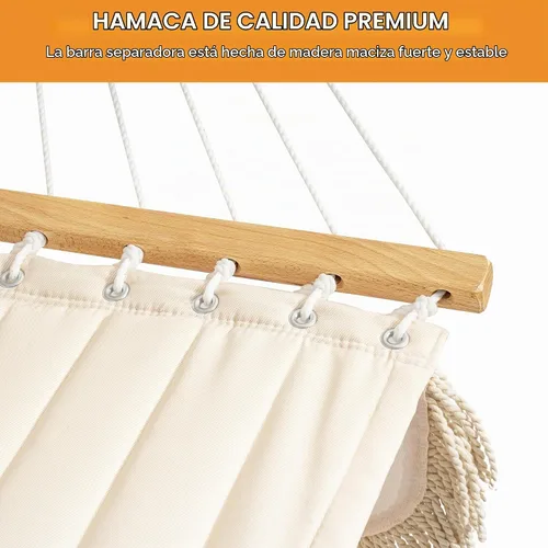Vista 5 de Lazy Daze Hammocks Hamaca de tela acolchada doble de 12 pies con barra separadora de madera dura, borlas, almohada suave, cadenas, hamaca para 2
