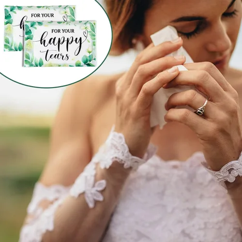 Vista 7 de Lincia Paquete de 100 pañuelos de papel de lágrimas felices para boda, 3 capas, pañuelos de boda para invitados, tamaño de viaje, papel facial a