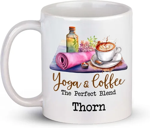 Vista 8 de Taza de café personalizada con nombre para yoga, taza de té de yoga con divertido diseño de perezoso, taza de inspiración para yoga y amantes