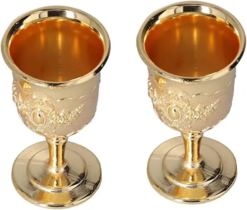 Vista 8 de Hemoton Juego de copas de vino retro, 2 piezas, copas de vino blanco de metal, elegantes copas en relieve para bar