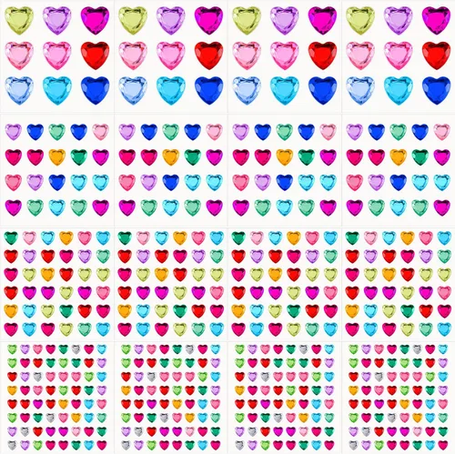 Vista 10 de Chuangdi 516 calcomanías de diamantes de imitación de corazón, acrílicas, gemas de corazón, gemas de cristal, autoadhesivas, parte trasera plana