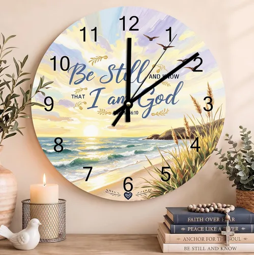 Vista 79 de Reloj de pared con versículo bíblico, con cita religiosa, reloj de madera, texto inspirador cristiano, reloj de madera rústico personalizado