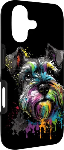 Vista 3 de Mini Miniature Schnauzer Face Colorful Dog Art Black Case for iPhone 17