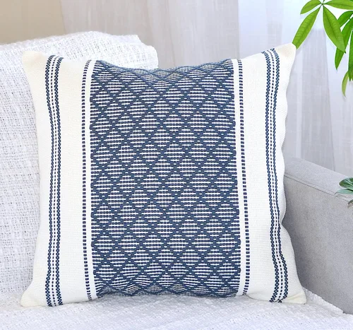 Vista 18 de Funda de almohada tejida de algodón, color verde oliva/blanco roto, 16 x 16 pulgadas (una sola pieza)