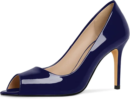 Vista 8 de Eldof Zapatos de tacón alto con punta abierta para mujer, con puntera abierta, para boda, sexy, para novia, clásicos, de 3.5 pulgadas Beige