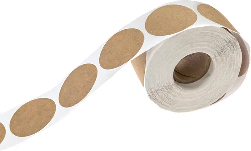 Vista 3 de Pegatinas de papel kraft marrón de 1.5 pulgadas / Rollo de 500 etiquetas marrones en blanco / Proyecto de manualidades DIY para enlatado, adhesivo