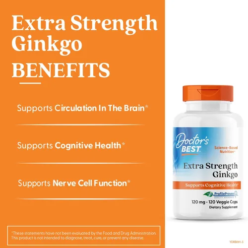 Vista 2 de Doctor's Best Ginkgo extra fuerte, sin OMG, sin gluten, vegano, sin soja, promueve la función mental y la memoria, 120 mg, 120