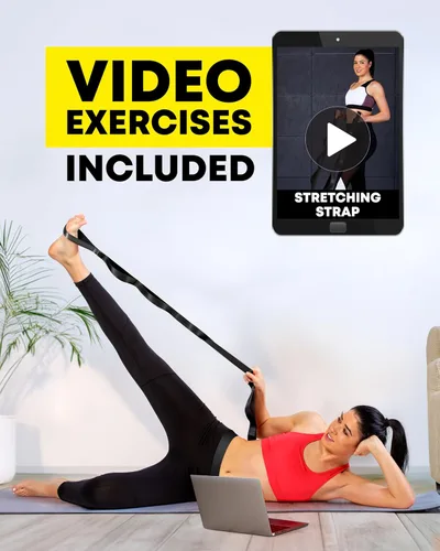 Vista 8 de Correa elástica de yoga no elástica con bucles, banda elástica para terapia física, bandas elásticas para ejercicio y flexibilidad, correa elástica