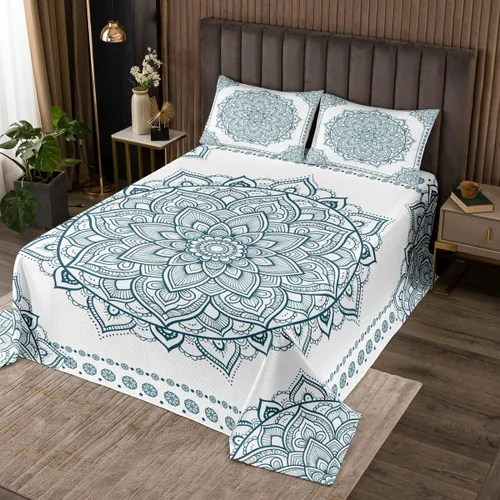 Vista 6 de Erosebridal Juego de colcha de mandala rosa tamaño individual para niñas y mujeres, juego de ropa de cama floral hippie juego de colcha estética