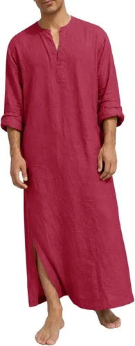 Vista 6 de Runcati Bata de caftán para hombre de manga larga Thobe Kurta Muslim Blanco