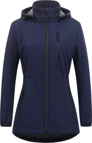 Vista 2 de Chrisuno Chaqueta ligera y larga con forro polar Softshell para mujer, impermeable Anorak con capucha extraíble