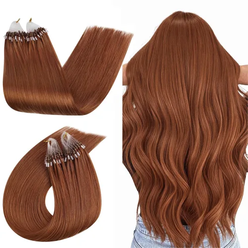 Vista 14 de Ugeat - Extensiones de cabello humano con microanillo, 14 pulgadas, extensiones de cabello Remy con microcuentas de 1 gm/hebra, 50 gms, extensiones