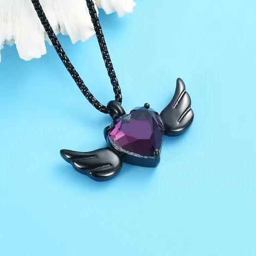 Vista 4 de Oinsi Collar de medallón de cremación con alas de cristal de corazón azul para cenizas, joyería para mujer