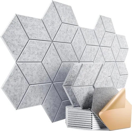 Vista 138 de Paquete de 12 paneles acústicos autoadhesivos de 12 x 10 x 0.4 pulgadas, paneles de espuma a prueba de sonido con alta densidad, elegante diseño