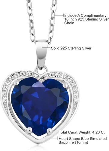Vista 5 de Gem Stone King Collar con colgante de zafiro simulado de plata de ley 925 para mujer