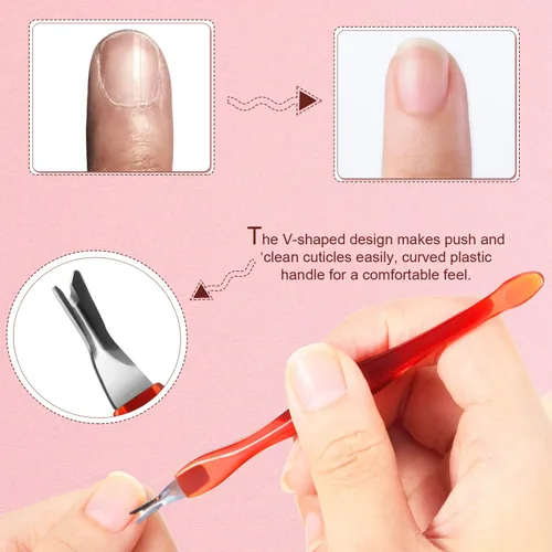 Vista 5 de Mudder 30 cuchillos de cutícula de uñas, removedor de cutículas, empujador de acero inoxidable para eliminar callos de piel muerta con mango