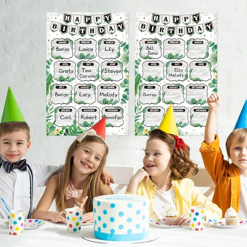 Vista 4 de Zhanmai Póster de tabla de cumpleaños de eucalipto para el aula, 12 x 18 pulgadas, juego de decoración de tablón de anuncios de cumpleaños